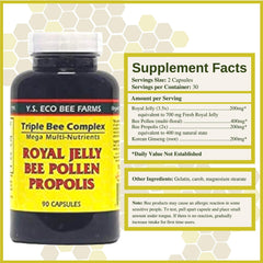 Close-up of Royal Jelly, Bee Pollen and Propolis ingredients for YS Organics