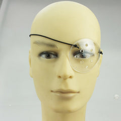 Hands fastening elastic rope to eye shield for secure wear