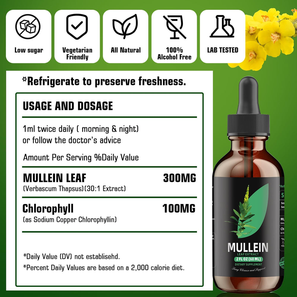 Close-up of YUMOYI Chlorophyll & Mullein Drops bottle