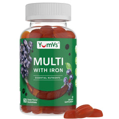 Front of YumV's Iron Gummies grape-flavored bottle, 60 count