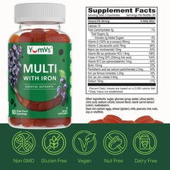 Vegan, gelatin-free iron multivitamin gummies in grape flavor