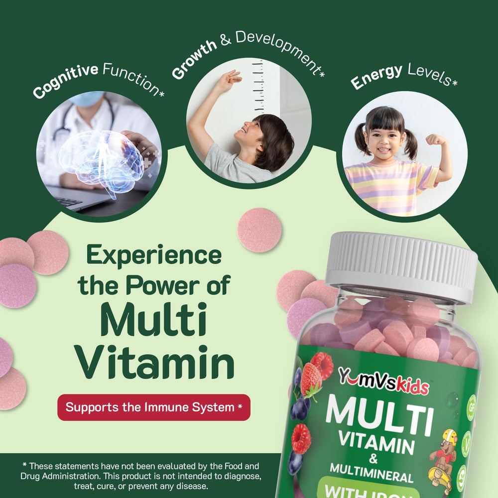 YumVs Kids Multivitamin bottle front showing 120 chewables