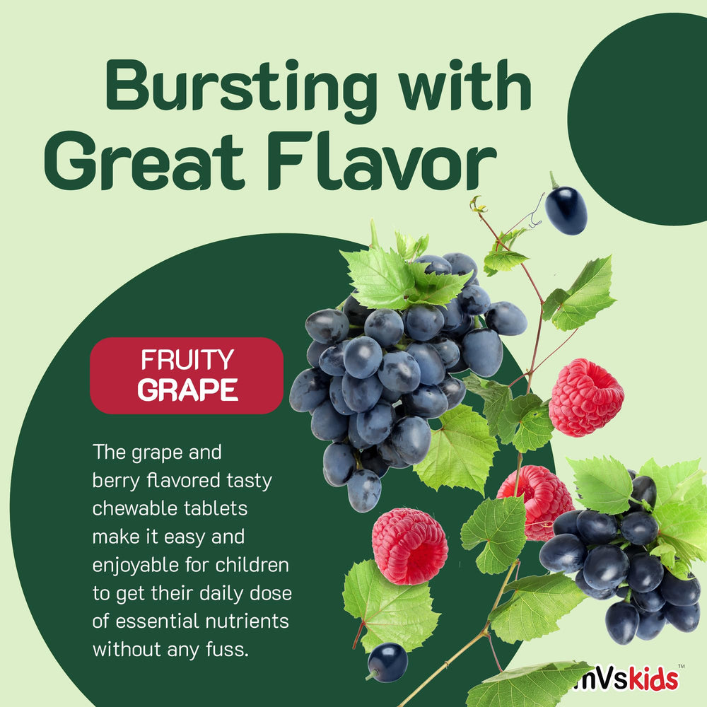 Grape and berry flavored chewable tablet for kids