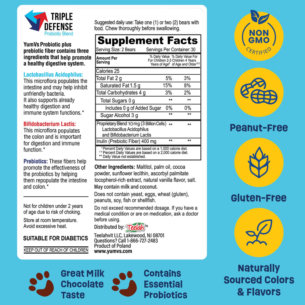 2-pack packaging of YUM-V'S kids probiotic chocolates