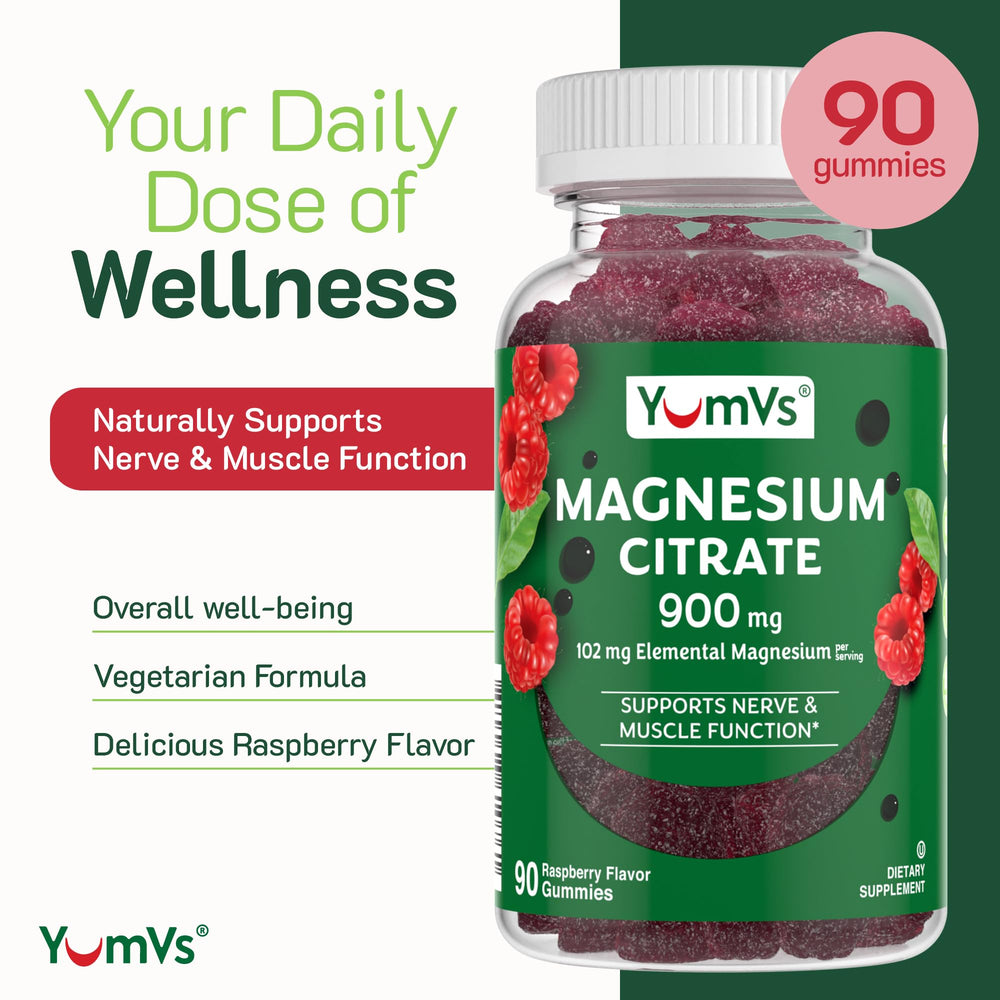 YUM-V'S Magnesium Citrate Gummies Raspberry bottle – back label