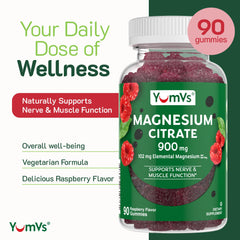 YUM-V'S Magnesium Citrate Gummies Raspberry bottle – back label