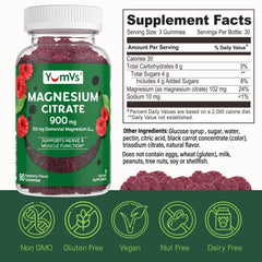 Nutrition facts label of YUM-V'S Magnesium Citrate Gummies