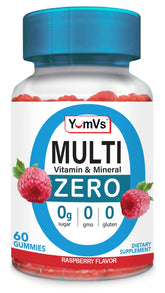 YUM-V'S Multivitamin Zero Gummies bottle with Raspberry flavor