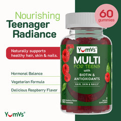 Close-up of YumVs teen gummies with Biotin label