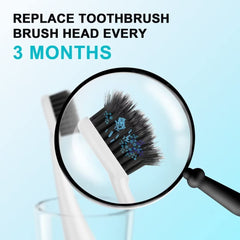 Whitening and plaque removal with charcoal bristles on Burst replacement heads