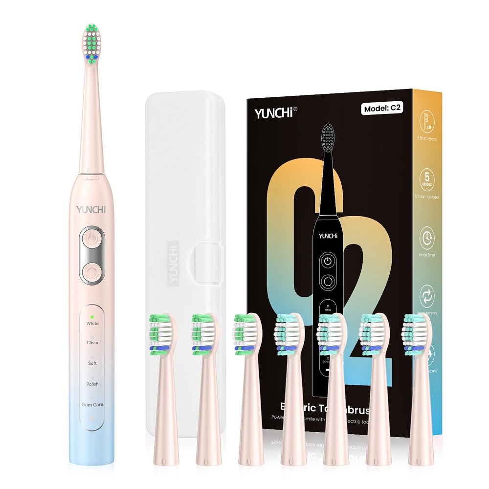 YUNCHI electric toothbrush with blue and yellow gradient front view