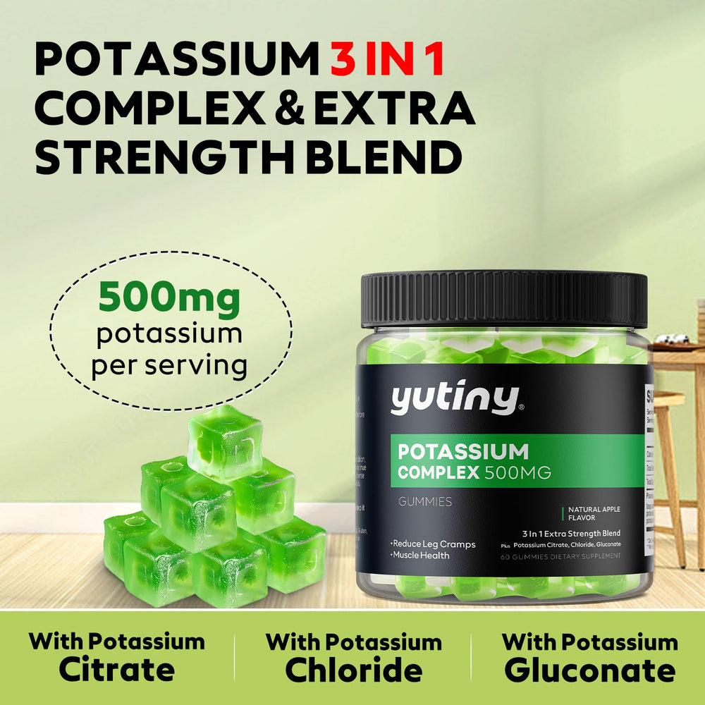 Illustration showing the three forms of potassium: citrate, chloride and gluconate