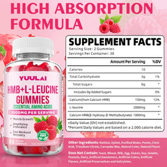 Label and ingredients for YUULAI HMB & L-Leucine Gummies