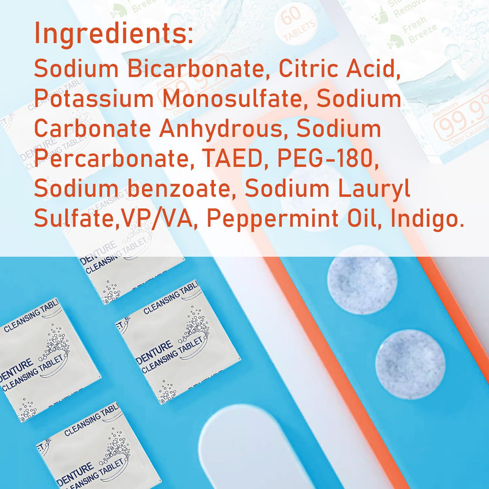 Mint-flavored denture cleaning tablets packaging