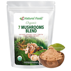 Front view of Z Natural Foods Organic 7 Sacred Mushrooms Blend 1 lb packaging