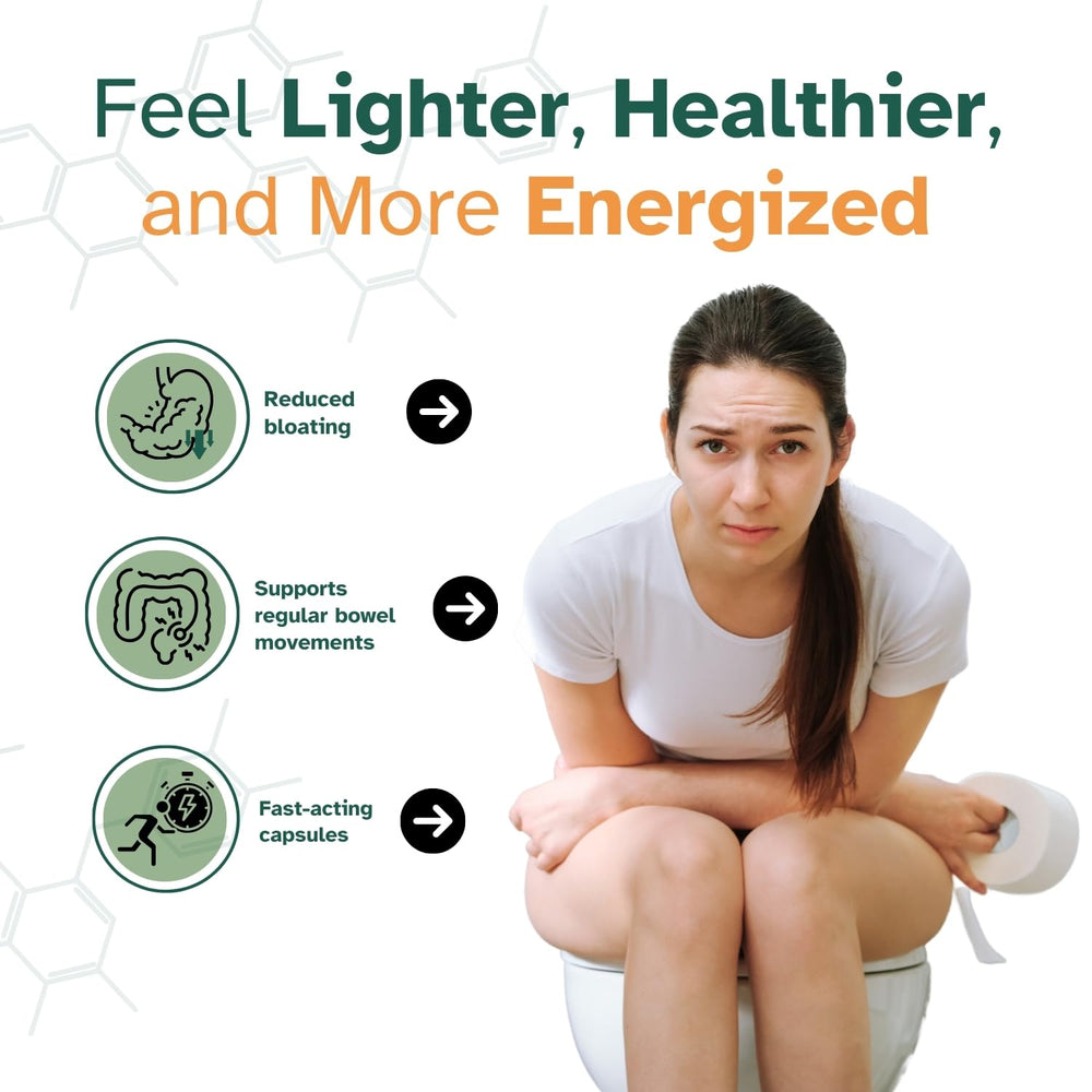 ZAFiNCO Gut Relief bottle with glass of water for easy detox ritual.