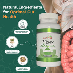 ZAFiNCO Gut Relief capsules in hand illustrating easy daily cleansing routine.