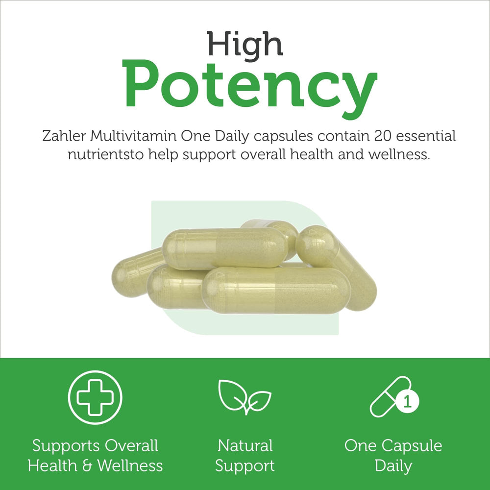 Nutrition facts panel for Zahler One Daily Multivitamin