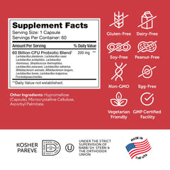 Kosher vegetarian probiotic supplement BioDophilus60