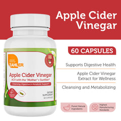 Zahler cápsulas con vinagre de manzana y fibra, primer plano para apoyo digestivo diario.