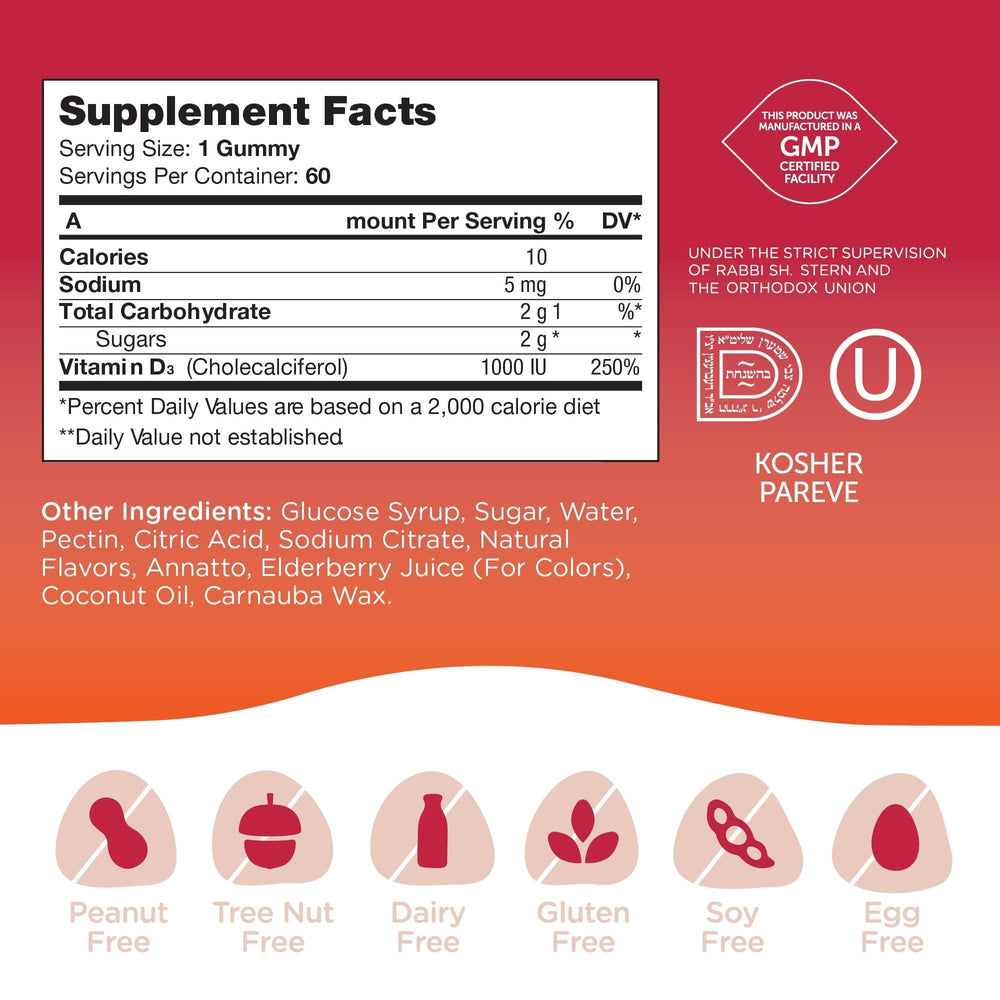 Close-up of vitamin D3 gummy chews inside a bottle