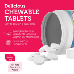 Happy child taking Zahler ChildCalm chewable