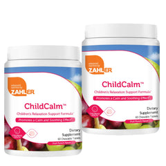 Front view of Zahler ChildCalm fruit punch chewable tablets bottle