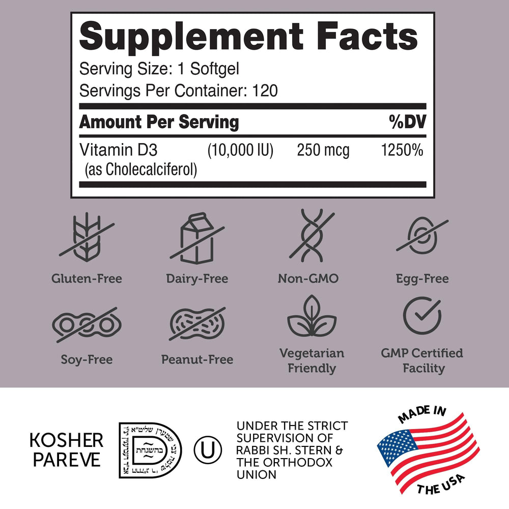 Close-up view of Zahler D3 softgels bottle for daily use