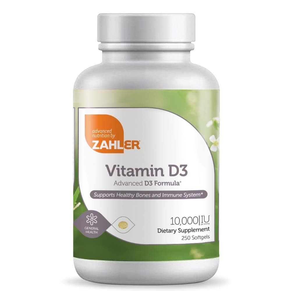 Zahler Vitamin D3 10,000 IU softgels bottle - front