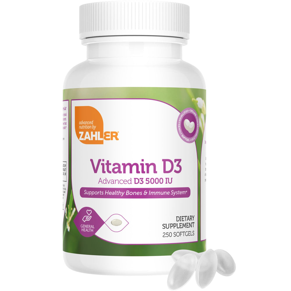 Close-up of Zahler D3 5000 IU softgels