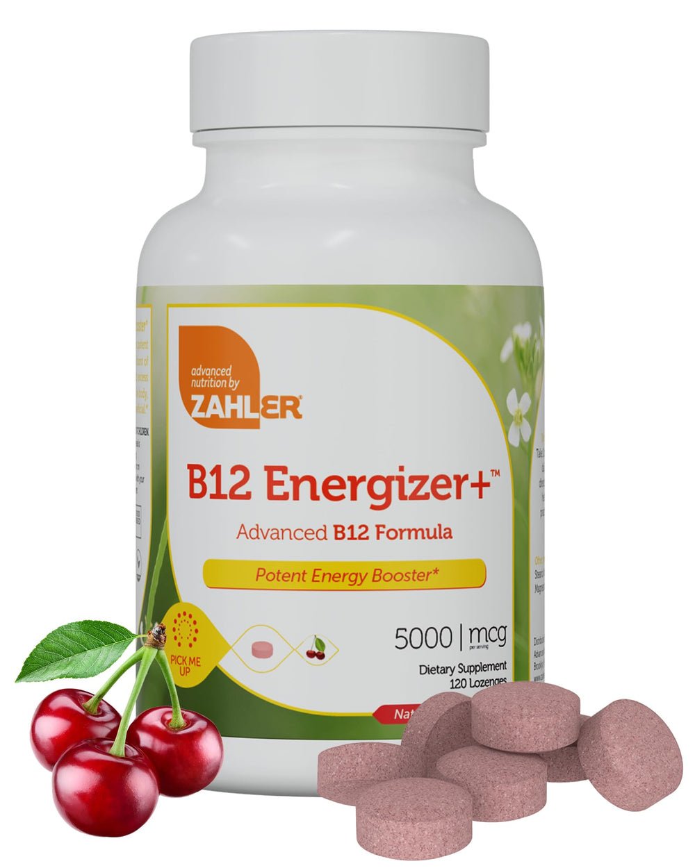 Package of Zahler Energizer+ Vitamin B12 5000 mcg lozenges in cherry flavor