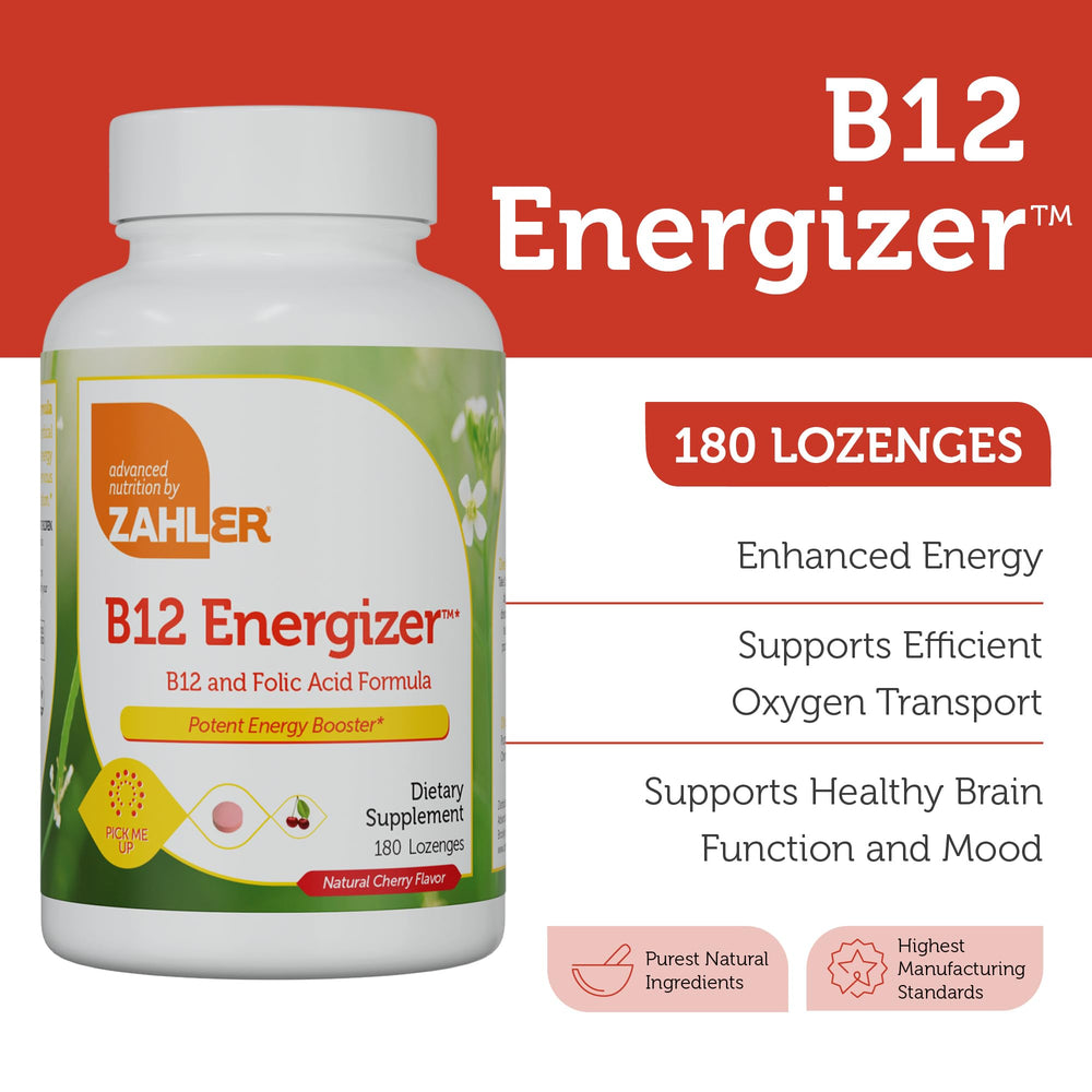 Close-up of Zahler Energizer B12 lozenge Cherry flavor