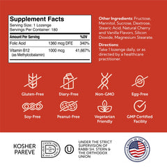 Gluten-free and Non-GMO label on Zahler B12 lozenge packaging