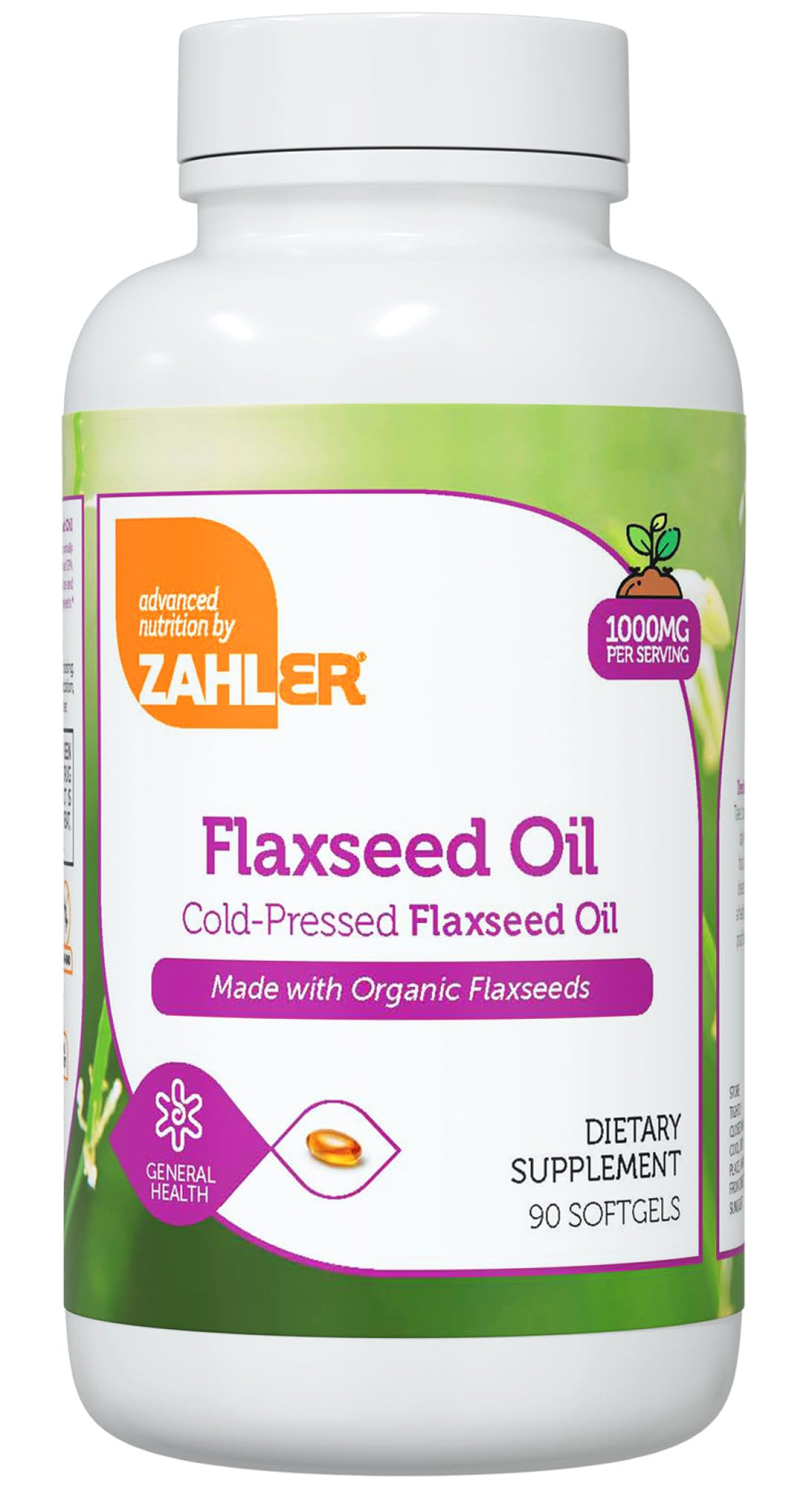 Close-up of a single 1000mg flaxseed oil softgel