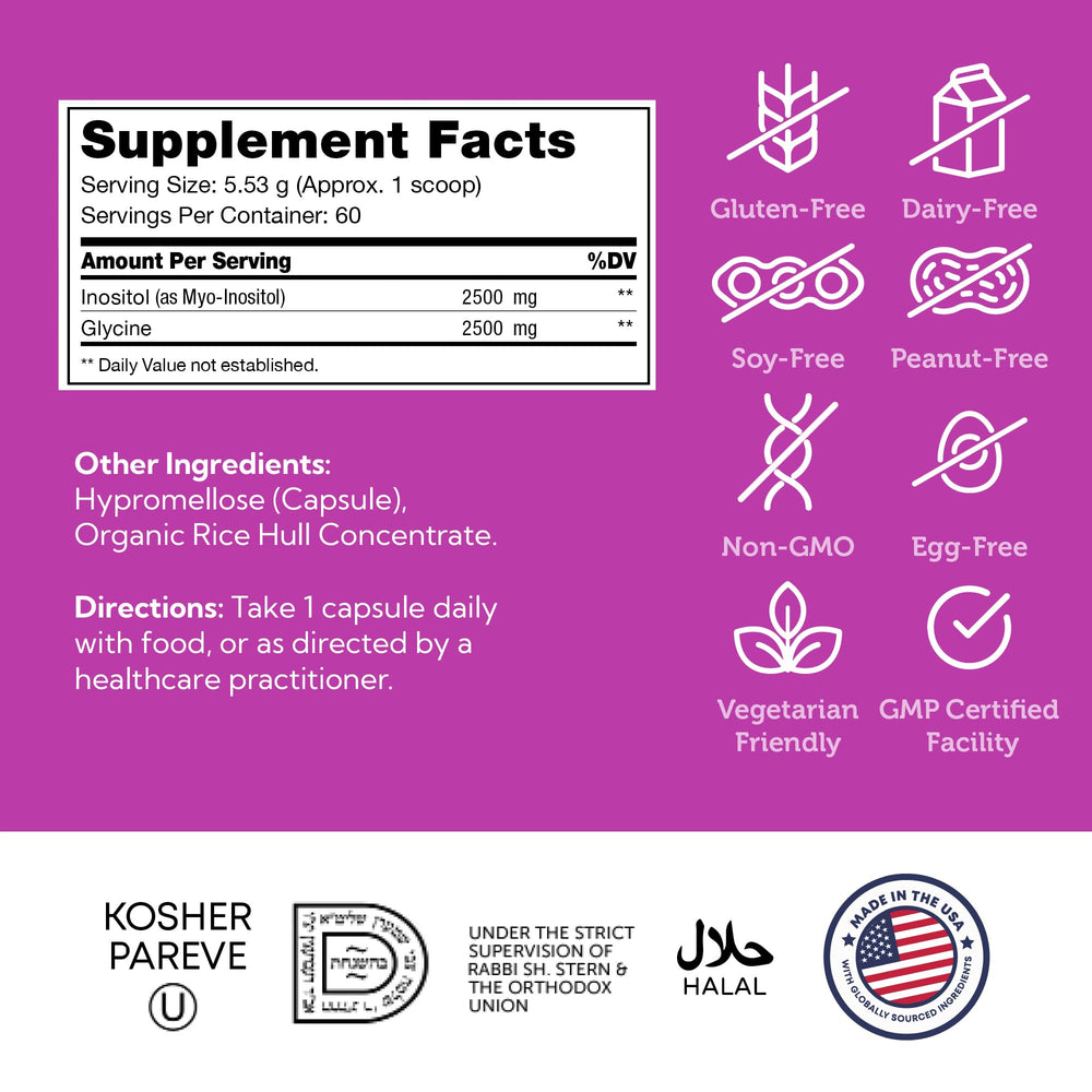 Zahler Inositol supplement bottle back label