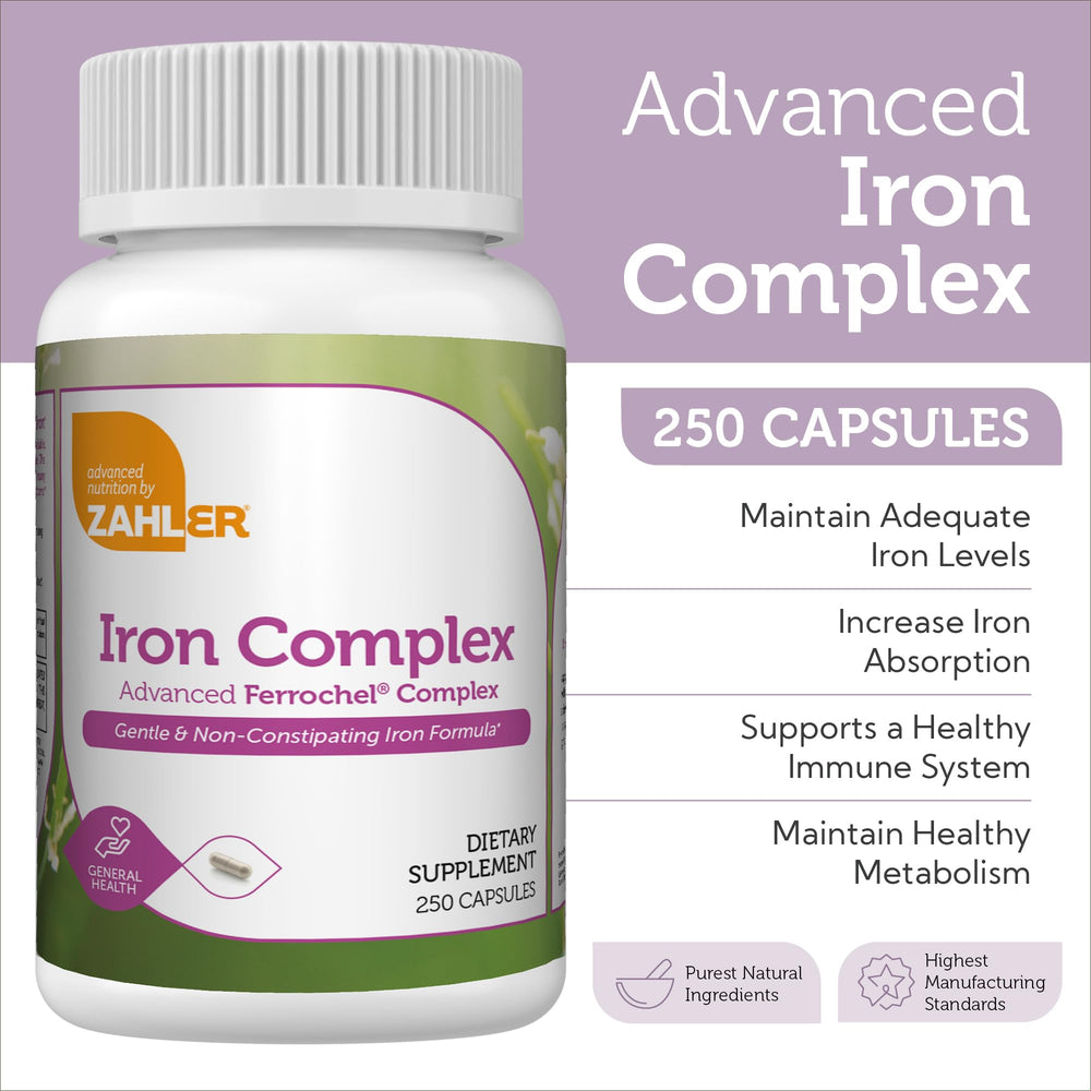 Close-up of Zahler Iron Complex capsules