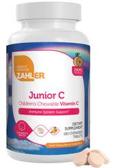 Front view of Zahler Junior C Advanced chewable Vitamin C for kids in orange flavor bottle