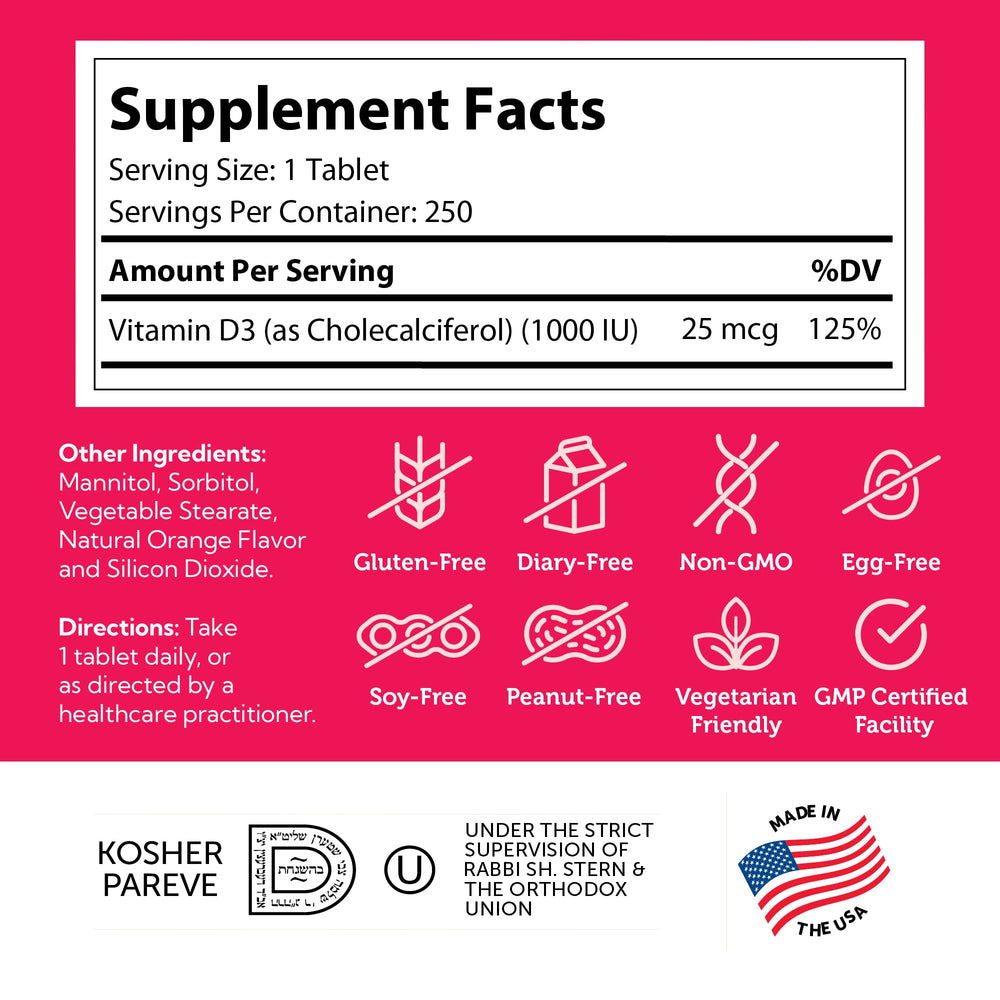 Kid-friendly Zahler Junior D3 packaging showing 250-count bottle