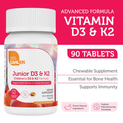 Zahler Junior D3 + K2 chewables packaging and bottle