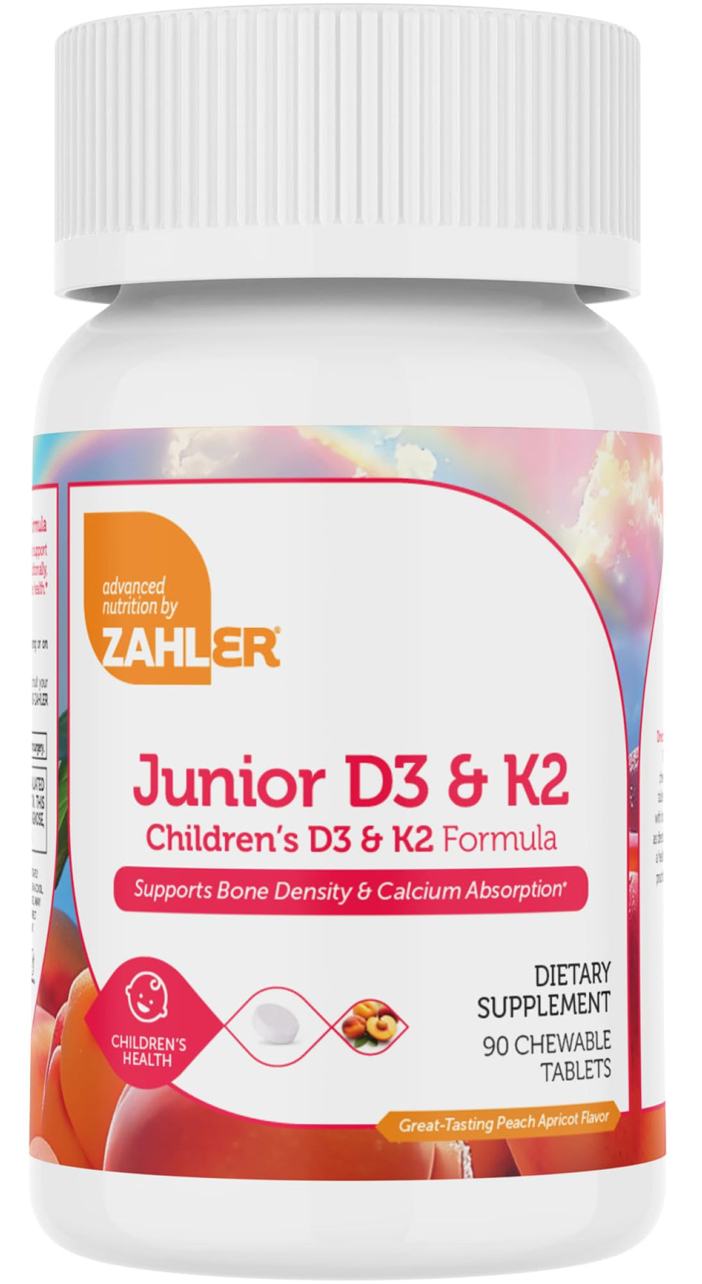 Front view of Zahler Junior Vitamin D3 + K2 Chewables for Kids, 90-count