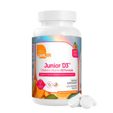 Front view of Zahler Junior D3 vitamins for kids with orange flavor, 120 count