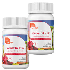 Zahler Junior Vitamin D3 + K2 Chewables for Kids - 2 Pack in Peach Apricot Flavor