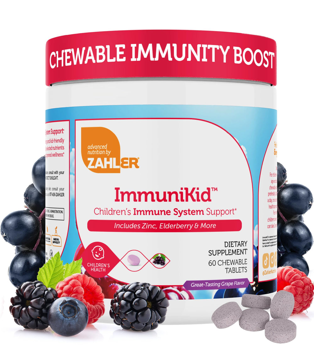 Front view of Zahler Kids Immune Support grape chewable tablets
