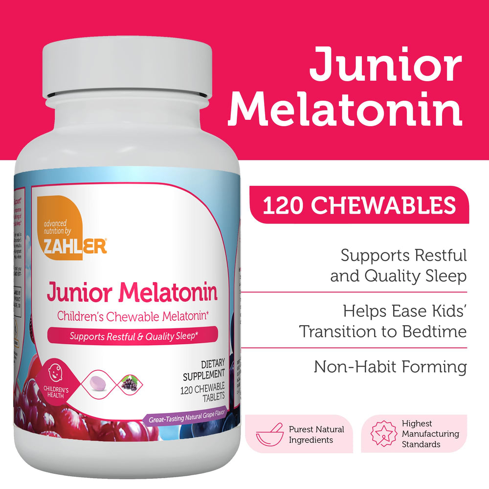 Close-up of Zahler grape-flavored melatonin chewables for kids