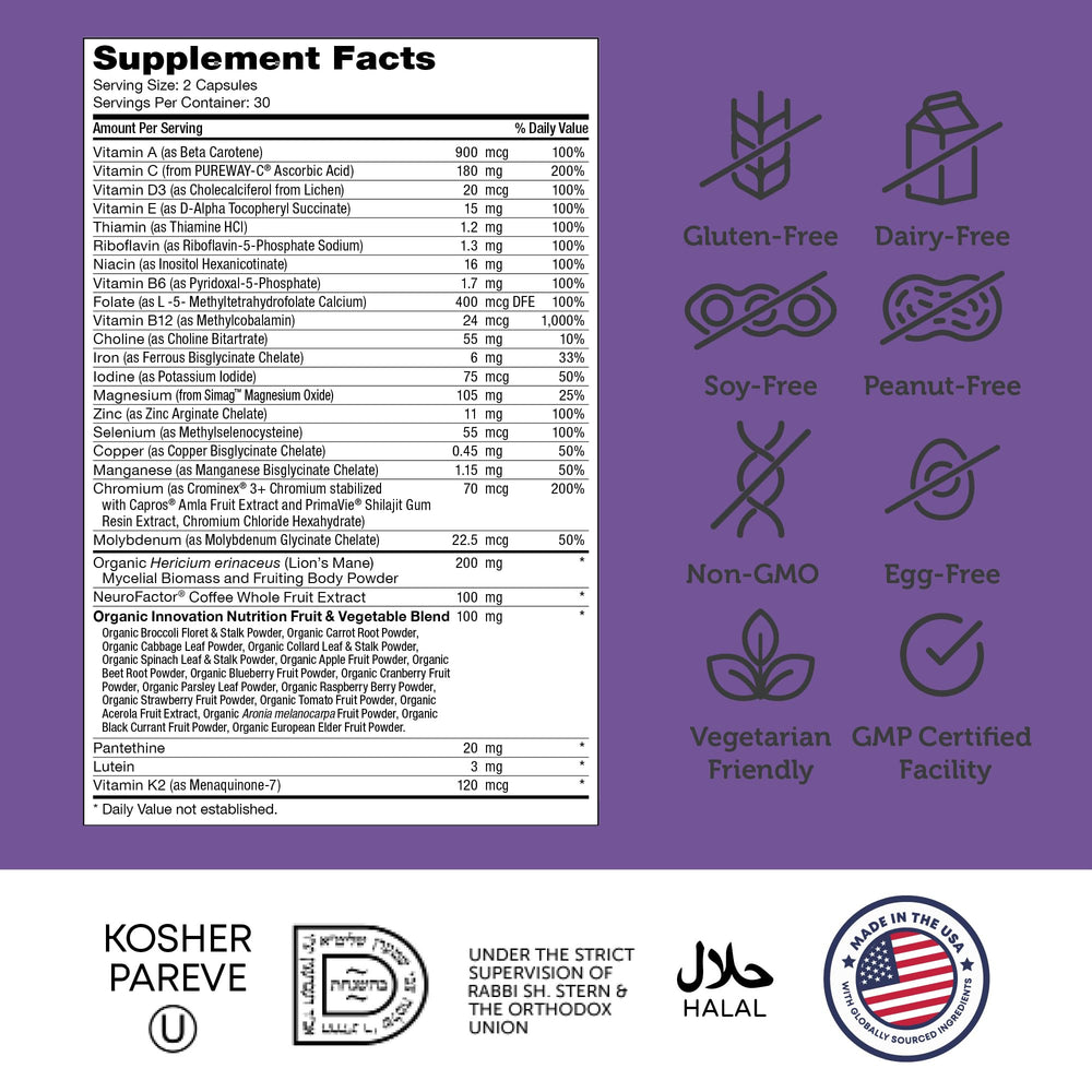 Kosher vegan-friendly allergen-free dietary supplement icons