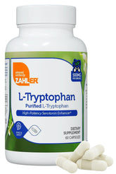 Bottle of Zahler L-Tryptophan 500mg supplement with 60 capsules