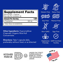 Manufactured in USA GMP facility symbol on Zahler L-Tryptophan packaging