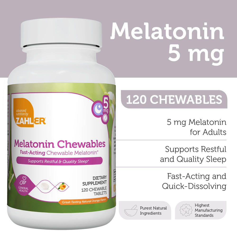 Close-up of Zahler Melatonin 5mg orange flavor chewables