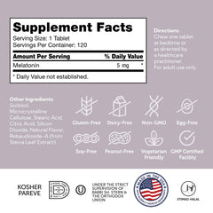 Kosher certified Zahler Melatonin 5mg chewables - Made in USA