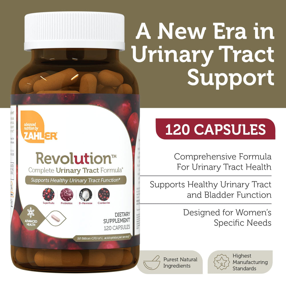 Side view of Zahler RevolUTion bottle with capsules